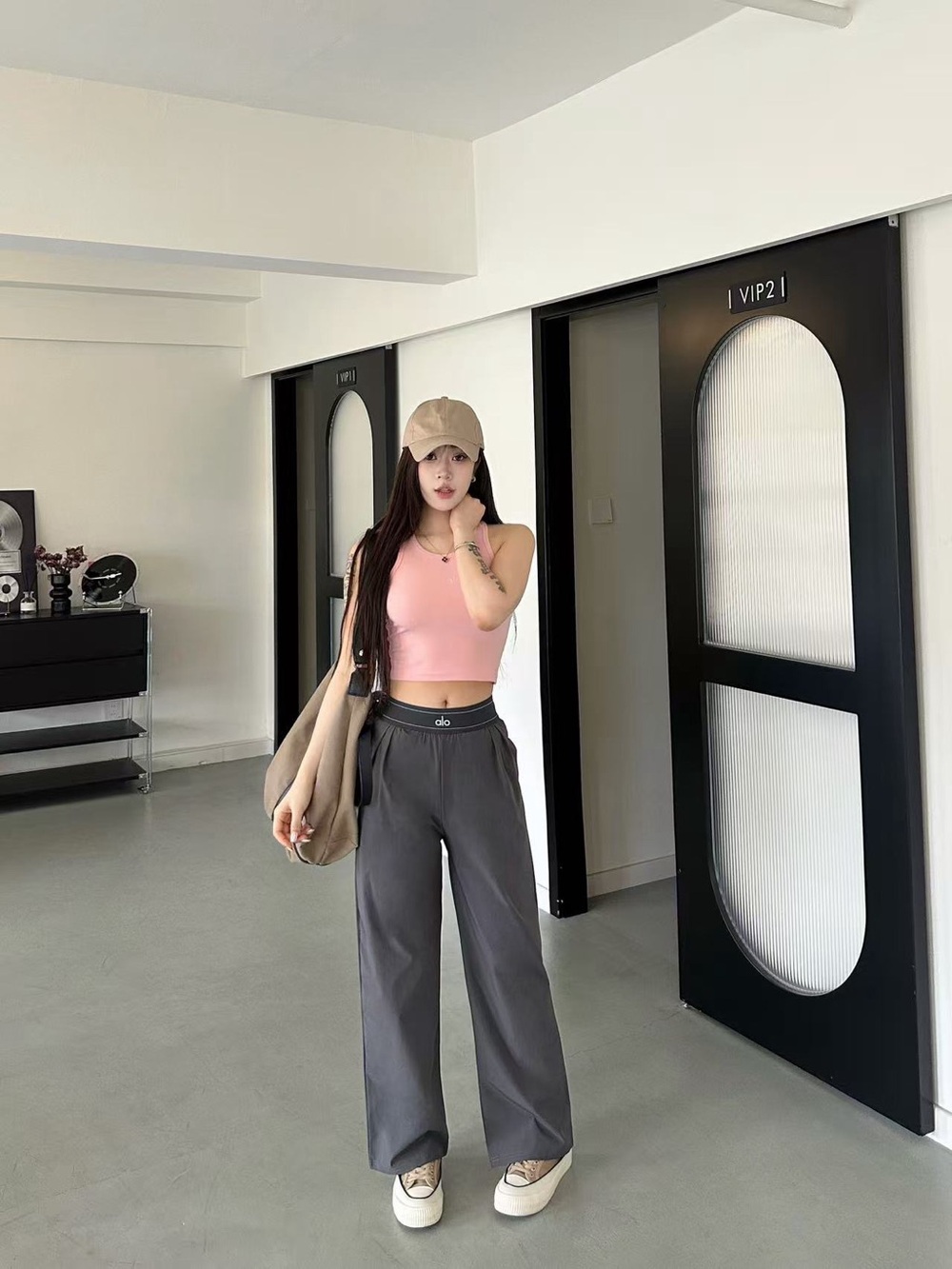 ALO Yoga Wide-Leg Lounge Pants in Charcoal Gray - Picture 6 of 7
